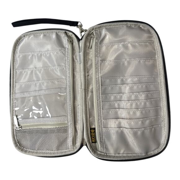 Black Canvas Passport Travel Wallet RFID Blocking Organizer - Picture 3 of 6